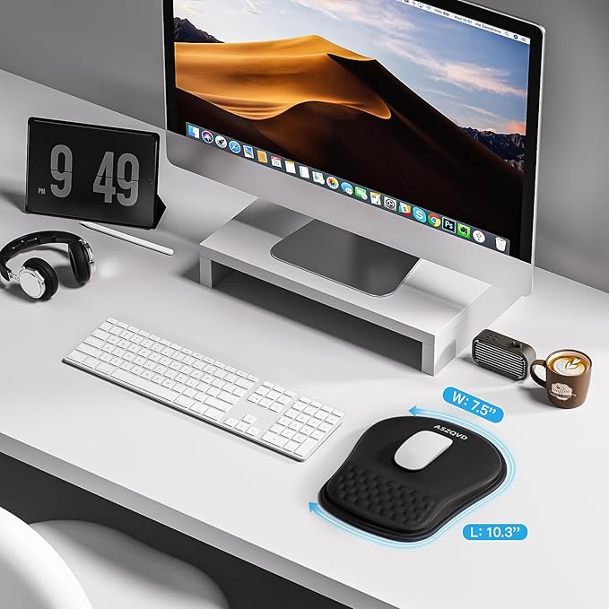 Mouse Pad with Wrist Rest, Ergonomic Mousepads with Wrist Support, Soft Lycra Fabric Memory Foam Office Desk Accessories for Comfort/Pain Relief/PC Gaming/Computer/Laptop (Black)