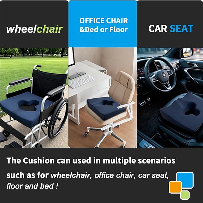 Gel Wheelchair Seat Cushion,Bed Sore Cushions for Butt,Relieve Sciatica,Back,Coccyx,Pressure Sore and Ulcer Pain Relief,Ergonomic Office Chair Cushion, Anti-Slip Cover Removable&Washable (Gray)