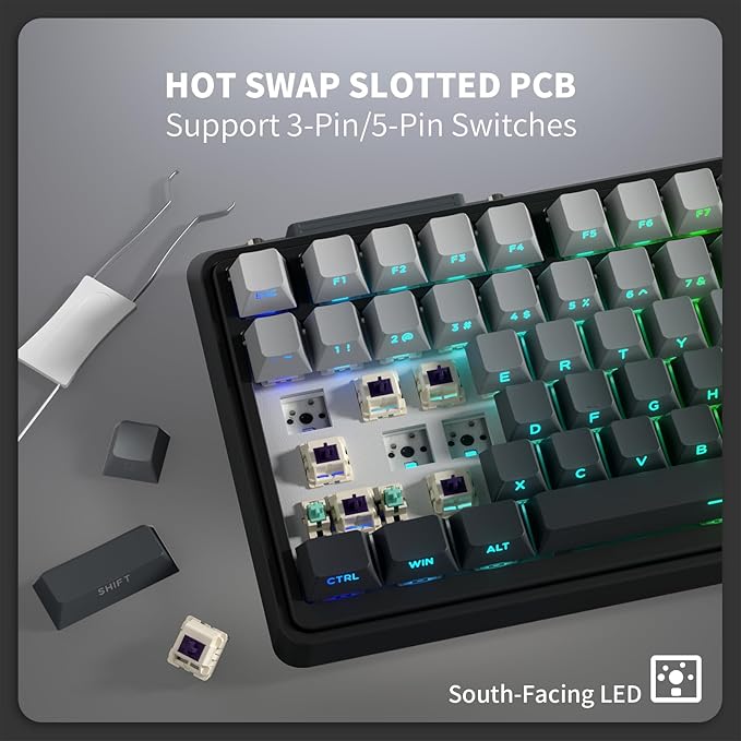 K75 Lite Wireless Mechanical Keyboard, 75% Gasket Mount RGB Gaming Keyboard w/ 3-Mode Knob BT 5.0/2.4G/USB-C Wired, Hot Swappable, 5-Layer Padding & Creamy Linear Switches, Compact 82 Keys