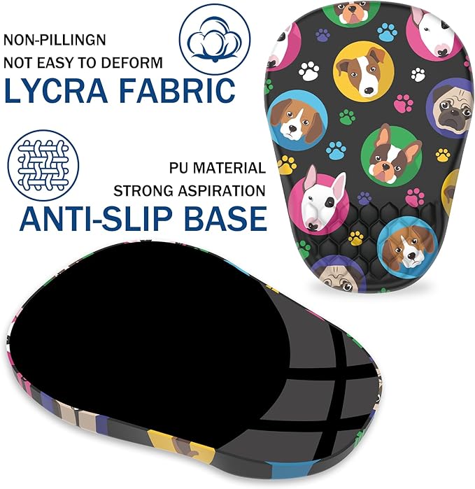 Ergonomic Mouse Pad Wrist Support, with Memory Foam & Non-Slip PU Base, Comfortable Massage Design Mouse Pad Relieve Wrist Fatigue&Pain, Suitable for Computer, Office and Home(06Cute Dogs)