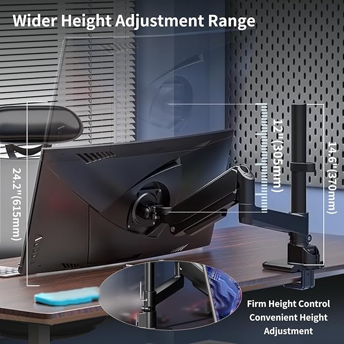 Monitor Arm for 17 to 60 inch, Hold 44 lbs, Fully Adjustable Heavy Duty Desk Mount, Monitor Stand Fit 57 55 49", Ultrawide Monitors Bracket Clamp/Grommet Base VESA 75x75/100x100, Black,H9B