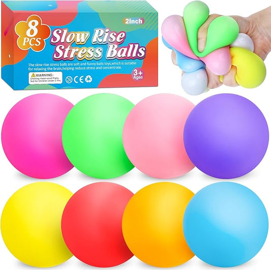 8 Pack Slow Rising Stress Ball,Stress Balls for Kids Adults,Stretchy Fidget Toys for Anxiety Relief,Hand Therapy Sensory Squishy Ball,Squishy Toys,Treasure Prize Box Toys for Kids Classroom