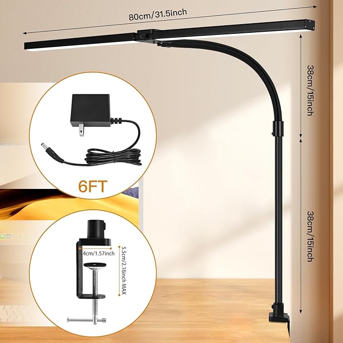LED Desk Lamp for Office Dorm Home - Eye Caring Desk Light with Timer, Remote Control 24W 5 Color Brightest Dual Screen Computer Monitor Gooseneck Dimmable Table lamp with Anti-Glare Cover Base