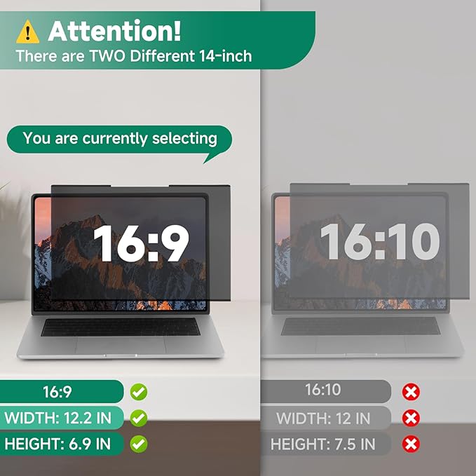 Nano-Suction Laptop Privacy Screen 14 Inch 16:9, Removable Screen Privacy Shield for Laptop, Anti Glare, Anti Bule Light, Screen Protector for Lenovo HP Dell Acer Asus Thinkpad