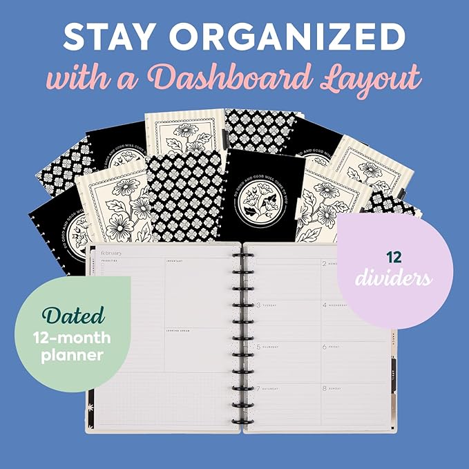 Happy Planner Disc-Bound Planner Jan.–Dec. 2026, Includes 3 Extra Months and 2 Sticker Sheets, Big Size, 8.5" x 11", Dashboard Layout, Ink & Ivy