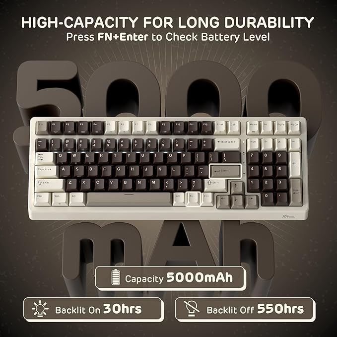 RK ROYAL KLUDGE F99 Wireless Mechanical Keyboard with Numper Pad, Tri-Mode Hot Swappable 95%100 Keys Gaming Keyboard BT/2.4G/USB-C, Pro Software, 5000mAh Battery, Customed Tactile Switches