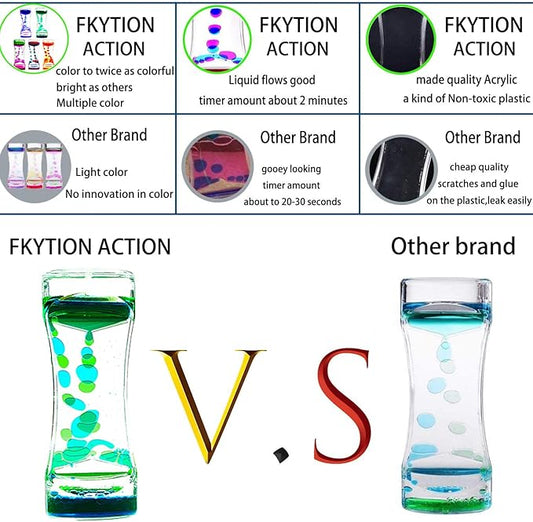 FKYTION Liquid Motion Bubbler Timer Pack of 5 Colorful Hourglass Liquid Bubbler ADHD Fidget Toy Sensory Toy Anxiety Toys Autism Toys Children Activity Calm Relaxing for Kids Teenager Adults