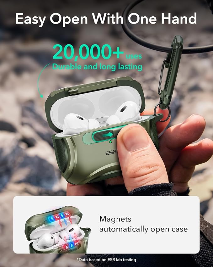 ESR for AirPods Pro 2 Case (2023/2022/2019, 2nd/1st Gen), Compatible with AirPods Pro 2nd Generation (USB-C/Lightning Cable), Effortless MagSafe, Drop-Proof Lock, Easy Open, Cyber Series,Army Green