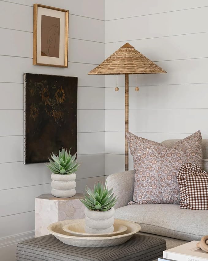 Fake Plants Succulents Artificial Agave Succulent Plants Faux Aloe Potted Plant in White Glaze Ceramic Pot for Desk Modern Office Living Room Table Shelf Bathroom Home Garden Greenery Decor