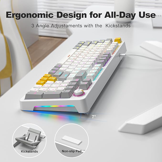 GEEZER AK96 Mechanical Gaming Keyboard - Pre-Lubed Red Switches, 96 Keys Full Size with LED Colorful Backlit, Clicky Creamy Sound, USB Wired Computer Keyboard with Volume Knob for PC, Mac, Windows