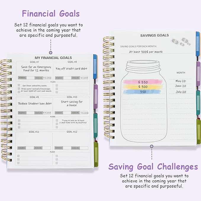 Budget Planner - B5(9.2x7'') Monthly Bill Organizer With Expense Tracker Notebook, Undated Financial Planner Budget Book To Take Control Of Your Money, Large Month Account Book With Pockets (C)