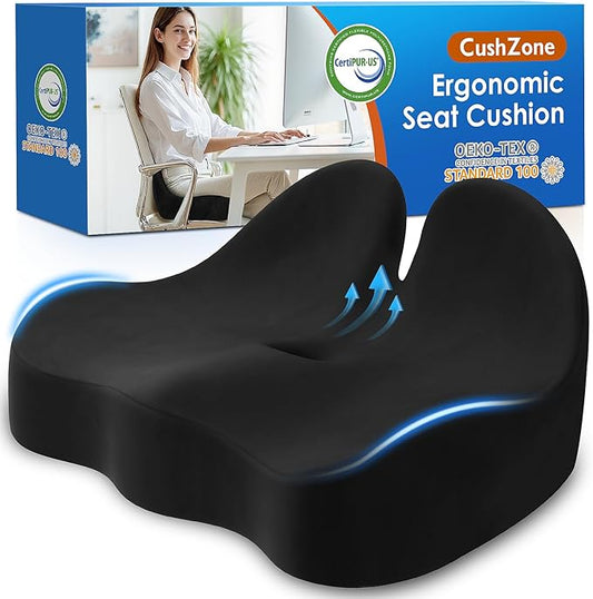 Seat Cushion, Memory Foam Office Chair Seat Cushion for Office Chairs/Car/Long Trip/Desk Chair/Gaming, Extra Large Size for Sciatica & Hip & Tailbone Pain Relief, Sciatica Support (Black)