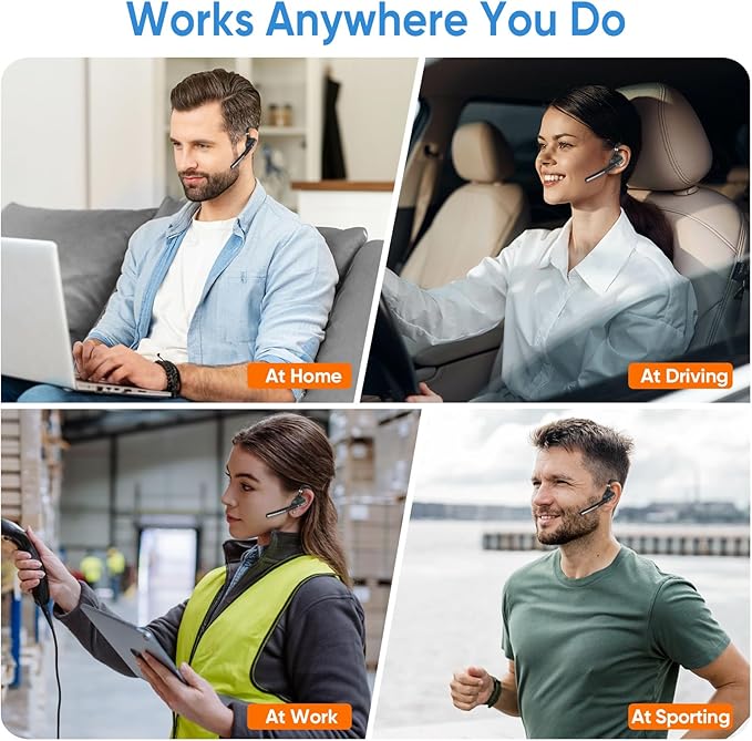 Wireless Work Bluetooth Headset with Microphone 500mAh Charging Case USB Dongle Call Noise Canceling Mic for PC Computer, Laptop, Cell Phones, Remote Work, Call Center, Trucker Work