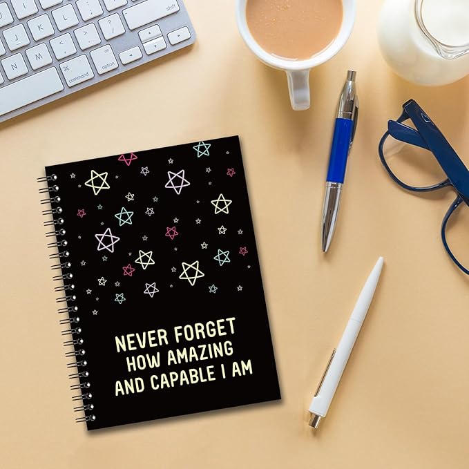 YAZMEEN Inspirational Blank Spiral Notebook（160 Pages） Never Forget How Amazing and Capable I am Hardcover Notebook Journal Positive Gift Funny Encouragement Gift for Teacher Student Colleague Friend