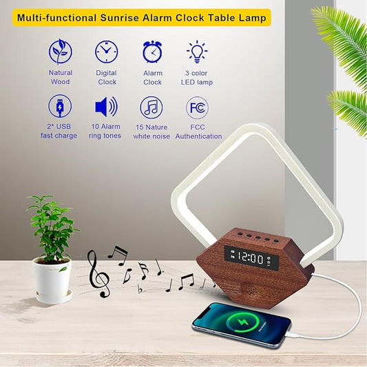 Sunrise Alarm Clock for Bedrooms Heavy Sleepers 15 Sleep Sounds White Noise Machine Baby/Adults 3 Color Table Lamp 10 Ringtones with PD22.5W USB C Fast Charger Birthday Gifts for Women