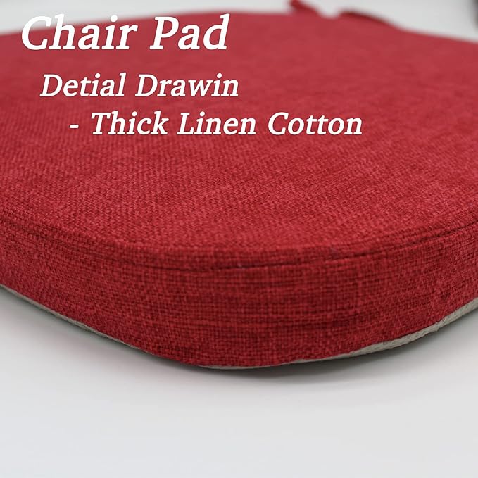 Chair Cushion with Ties for Dining Chairs - Memory Foam Non Slip Kitchen Chair Pad and Dining Seat Cushion with Machine Washable Cover [16.5 x 16.2 Inches] (Red, 1)