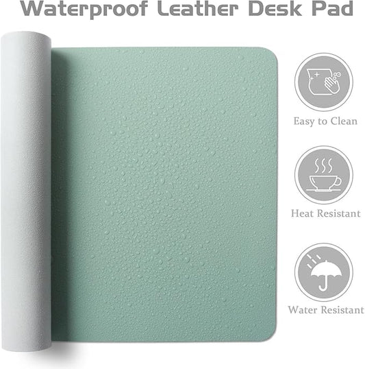 Aothia Leather Desk Pad Protector, Office Desk Mat, Large Mouse Pad, Laptop Desk Pad, Non-Slip PU Leather Desk Blotter, Waterproof Desk Writing Pad for Office and Home (Light Blue, 47" x 17")