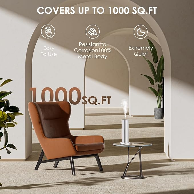 Waterless Essential Oil Diffuser,Aromatherapy Diffusers,Scent Diffusers for Home,Large Room, Hotel Scent Diffuser, 1000sq.ft, Aroma Diffusers (Silver)