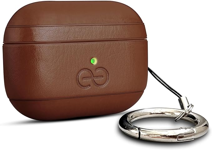 Dreem Om Case Cover with Keychain Clip Compatible with AirPods Pro 2/Pro, Protective One-Piece Hard Shell, Luxury Vegan Leather AirPod Pro Case 2nd/1st Generation with Separate Clip [Chocolate]