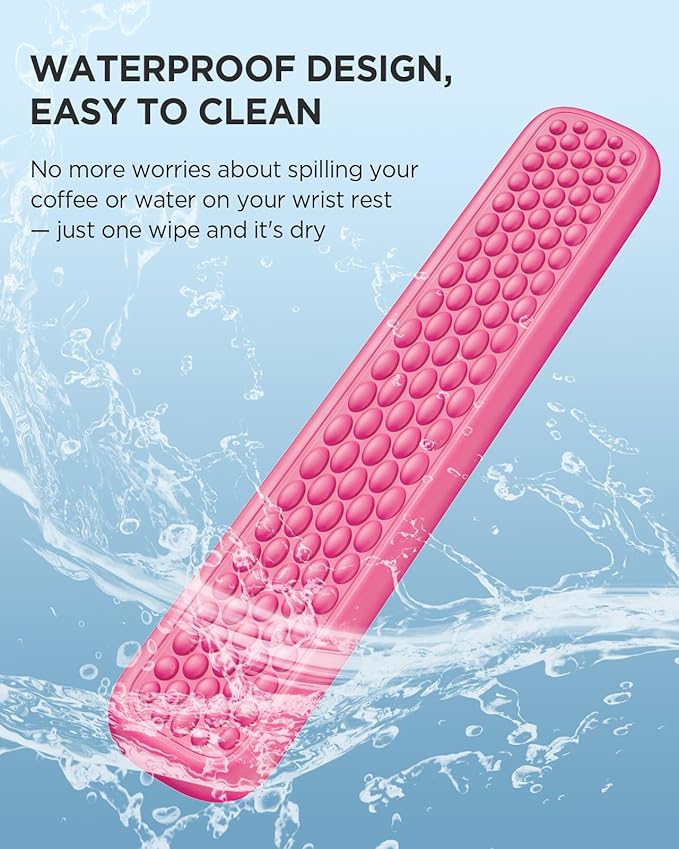 Lekvey Ergonomic Keyboard Wrist Rest - Memory Foam with Massage Points & Waterproof PU Leather Wrist Pad, Carpal Tunnel Support for Office Computer/Gaming, Typing Pain Relief, Easy-Clean（Rose Pink）