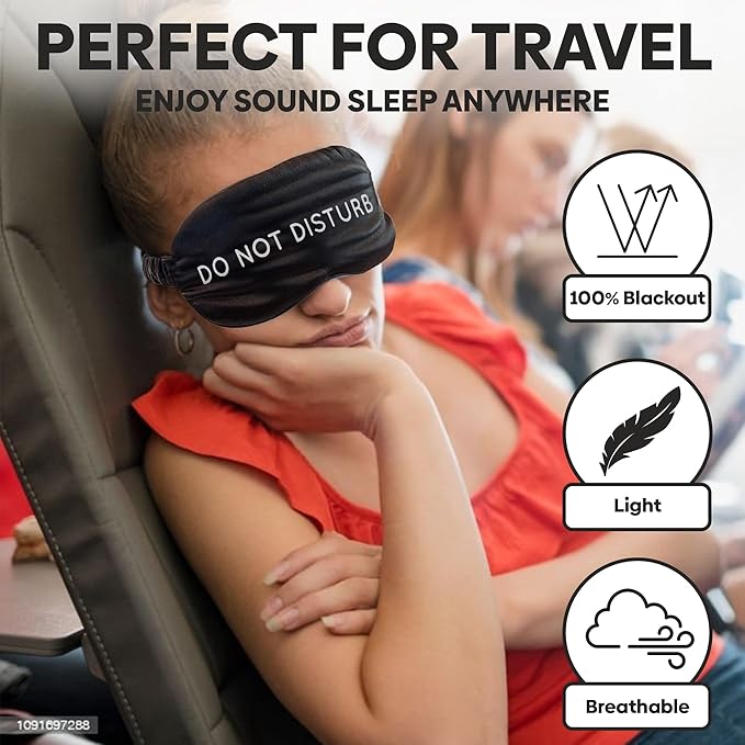 VITYA Charcoal Do Not Disturb/Wake Me Up Double-Sided Silk Sleep Mask for Women/Men | Light Blocking | Soft Breathable Sleep Eye Mask for Traveling on Airplane | Eye Mask with Elastic Strap
