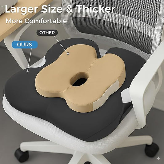 18.5" x 16.5" Extra Large Memory Foam Cushion, Tailbone Pain Relief Cushion for Long Sitting Hip Support, Breathable Donut Pillow Desk Chair Cushion for Office, Home, Driving (Blue)