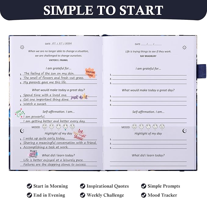 Gratitude Journal with 4 Inspirational Stickers: Undated Daily Gratitude Journal for Women and Men - More Happiness, Affirmation, and Mindfulness in A Few Minutes with Prompts & Quotes Floral