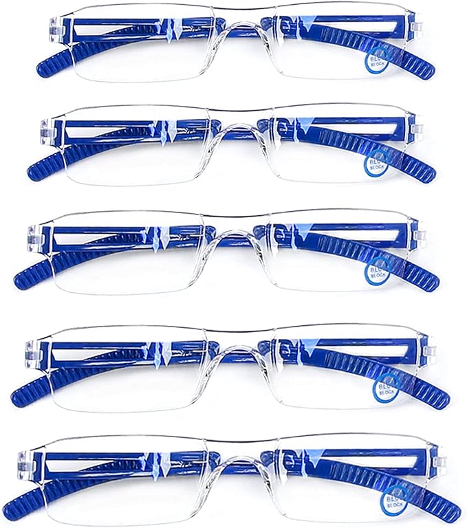 AQWANO Rimless Computer Reading Glasses Blue Light Blocking, 5 Pack Fashion Clear Frame Readers for Women Men Lightweight & Comfortable Anti Glare, 1.0