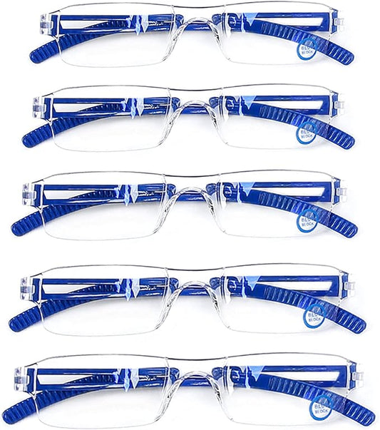AQWANO Blue Light Blocking Computer Reading Glasses 5 Pack Clear Frame Rimless Readers Lightweight Comfortable Anti Glare Filter for Women Men, 2.0