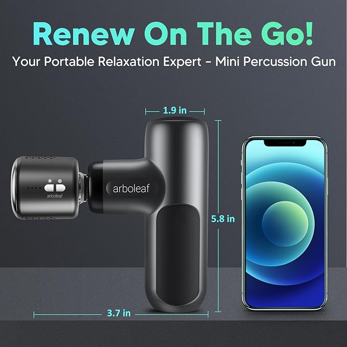 arboleaf Mini Thermacool Massage Gun, Heat and Cool Muscle Massager for Back Pain Relief, Hot Cold Percussion Massage, Heated Travel Massager Handheld Quiet, Gifts for Him Her