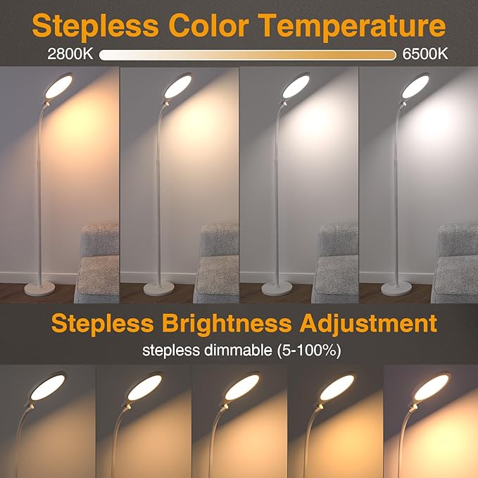 Light Therapy Floor Lamp, Dimmable 11000 Lux UV-Free LED Sunlight Lamp with Tray, 2-in-1 Floor & Desk Adjustable Height Full Spectrum Happy Therapy Light with Remote Timer for Reading Home Office