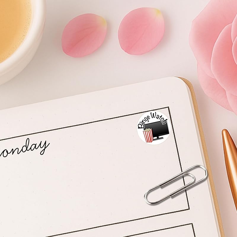 Binge Watch Planner Sticker / 54 Fun Vinyl Stickers/TV Me Time Self Care Netflix Hulu Stream/Essential Productivity Life Planner/Bullet Bujo Journal/Todo Appointments (1 Sheet, Matte Vinyl)