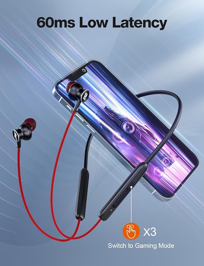 Bluetooth Headphones,V5.2 Wireless Bluetooth Earbuds w/Mic in-Ear Magnetic Neckband Earphone 30Hrs Playtime, IPX7 Sweatproof Deep Bass Headset for Phone Call Music Sports (Red)