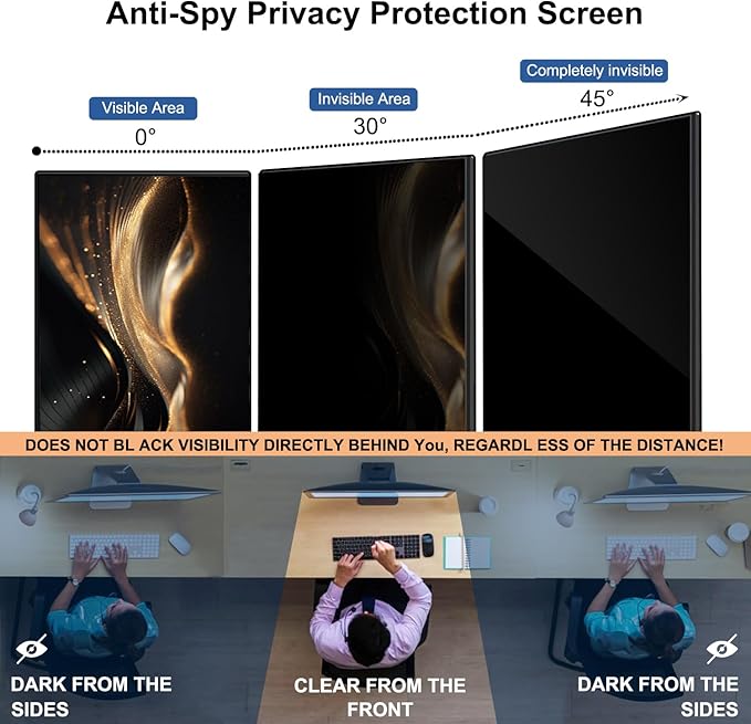 Hanging Computer Privacy Screen Protector Shield Compatible for 23.6/23.8/24 Inch 16:9 Widescreen Desktop Monitor - Anti Glare & Blue Light Filter - Hanging Design for Easy On/Off