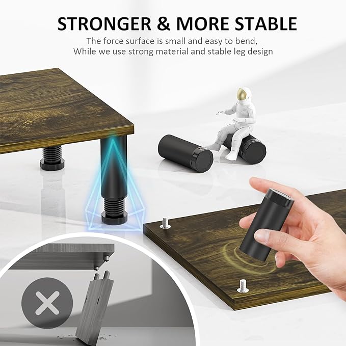 AX WABER Dual Monitor Stand Riser, Monitor Stand with Adjustable Length and Angle, Wood Monitor Stand for Desk, Monitor Riser for 2 Monitors with Storage Space