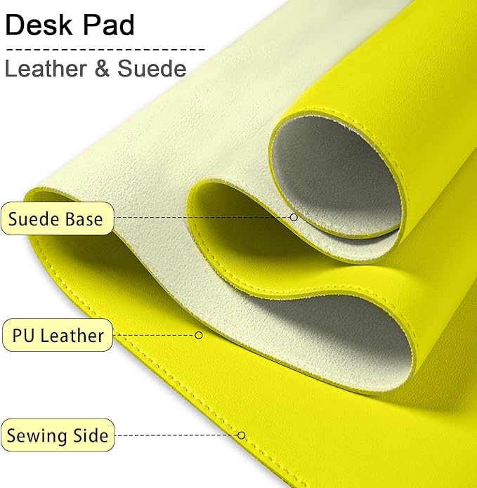Large Desk Pad, 47.2" x 17" PU Leather Desk Mat for Desktop, Non-Slip Office Desk Mat for Desk, Desk Blotter Pad, Waterproof Computer Pad for Desk, Keyboard Mats for Home & Office (Lemon Yellow)