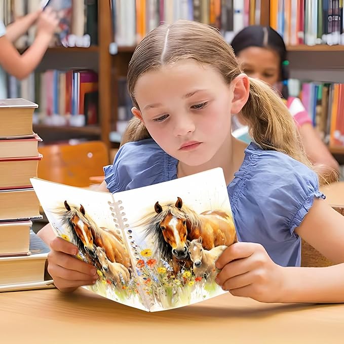 senya Spiral Notebook Ruled 2 Pcs, Horse Among Flowers Journals for Study and Notes 60 Pages with Durable Hardcover