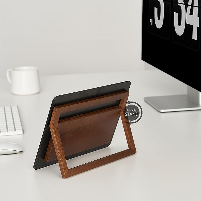 Black Glass Desk Whiteboard with Reversible Wood Stand, Small Portable Desktop Dry Erase White Board, Reusable Desk Notepad Easel 6.7"x9.5" for Office, Home, Kitchen, Marker&Eraser Included, Yeoux