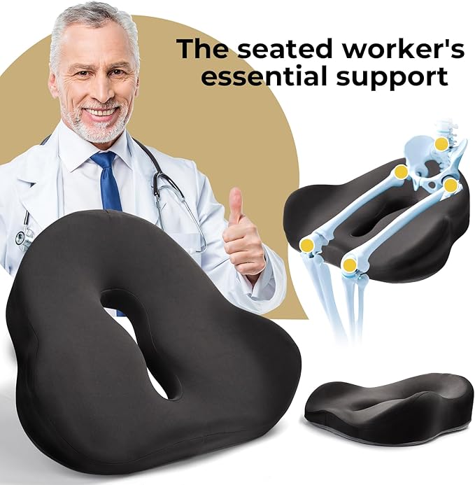 Petite Memory Foam Seat Cushion for Office Chair &Car - Cushion for Small Body Frames, Non-Slip Base & 3D Sleep Mask (Black)