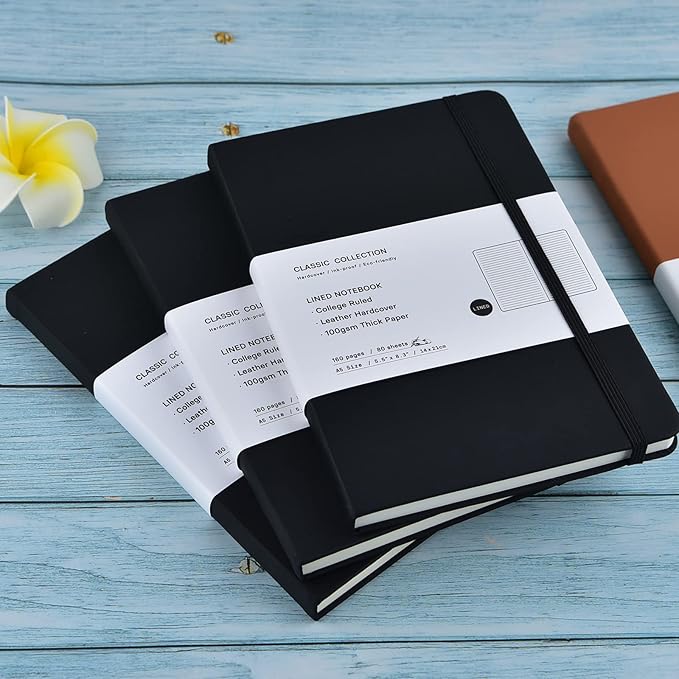 Coopay 6 Pack A5 Journal Notebooks Bulk, 160 Pages, 100GSM Thick Paper, 8.3 x 5.5 inch Hardcover Lined Leather Journals for Writing Office School Business,Bulk Notebook for Work Men Women (Black)