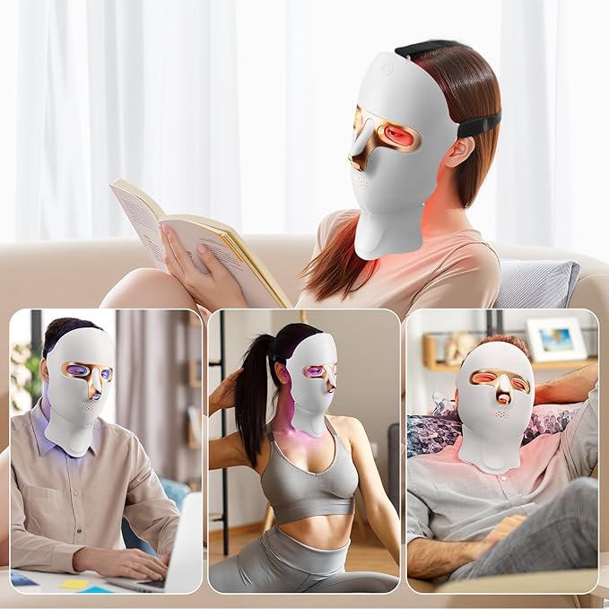 Red Light Therapy Mask for Face,Cordless 120 LED Face Mask Light Therapy with Neck Device,USB C Rechargeable,Infrared Light Therapy Mask for Home Working Travel Yoga Sleep