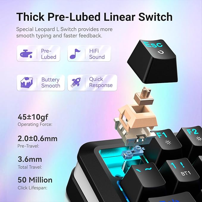 Redragon K708 Pro Wireless Mechanical Gaming Keyboard - Gasket-Mounted RGB Backlit, 81 Customizable Keys, 3-Mode (2.4G/Bluetooth/USB), Hot-Swap Pre-Lubed Switches, Screen & Control Knob - Black