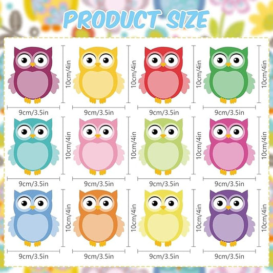12 Pieces Owl Sticky Note Adhesive Cute Memo Notes Self-Stick Owl Note Pads for Reminders, Study, Work, Office, School and Home, 12 Styles