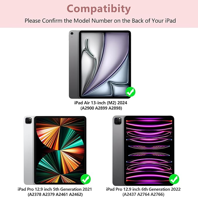 besky Keyboard Case for iPad Air 13 (M2) 2024 & iPad Pro 12.9 inch (5th, 6th Generation), (Compatible for 13 inch Air & 12.9 inch Model) - Wireless Detachable Keyboard with Auto Sleep/Wake Function