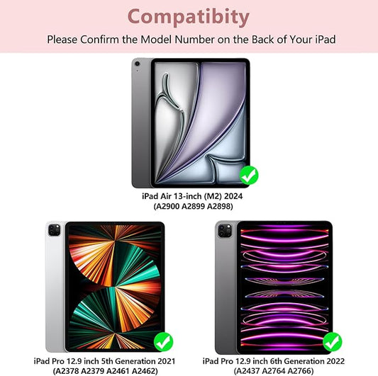 besky Keyboard Case for iPad Air 13 (M2) 2024 & iPad Pro 12.9 inch (5th, 6th Generation), (Compatible for 13 inch Air & 12.9 inch Model) - Wireless Detachable Keyboard with Auto Sleep/Wake Function