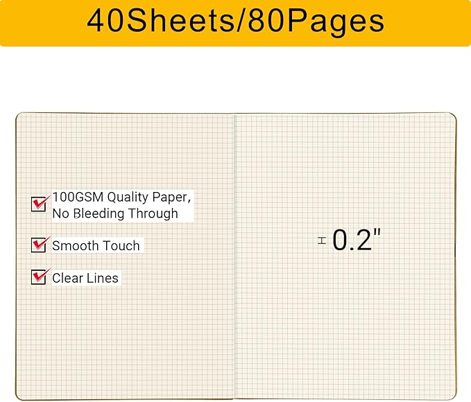 EUSOAR Large Graph Notebook, 1 Pack A4 8.5" x 11" 40 Sheets/ 80 Pages, 100gsm Thick Paper Kraft Sketchbook Composition Diary Subject Notebooks Planner Reading Journal for Office Work