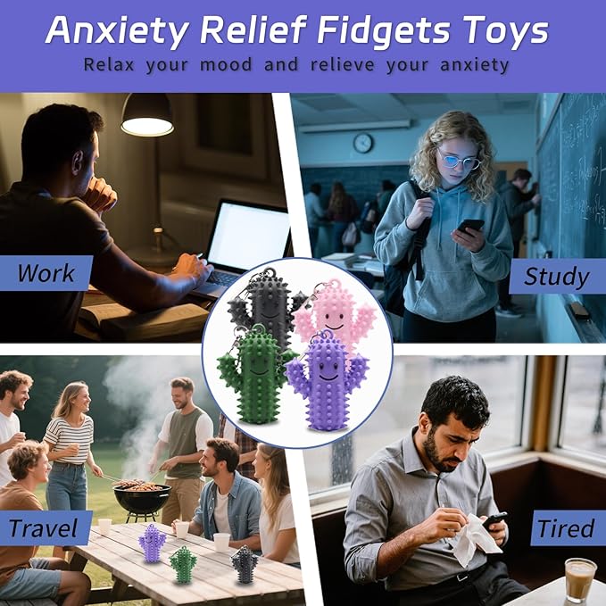 2 PCS Little Ouchies Pain Fidget，Silicone Cactus Stim Tools for Adults, Sensory Pain Stim Fidget Toy , Spiky Grippy Stim Keychain, Anxiety Relief Items Fidget Toys Gift (Darkgrey+Pink)