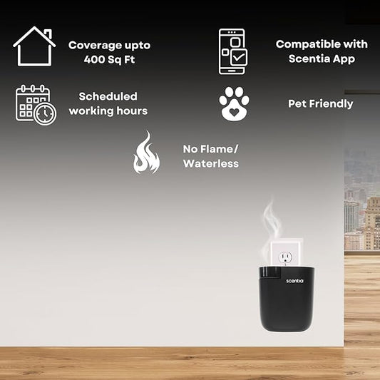 Smart Plug-in Diffuser with App Control | Waterless Cold Air Diffuser | My Way Hotel-Inspired Scent Included | 500 Sq. Ft. Coverage | Mother's Day & Housewarming Gift | Black