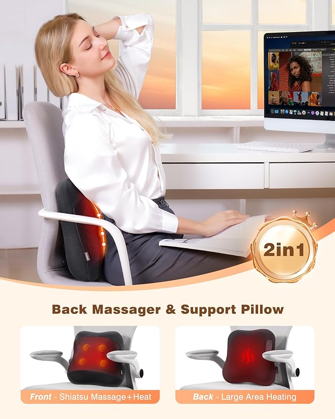 KINGJOY 2-in-1 Cordless Shiatsu Back Massager with Heat, Upgraded 4D Liftable Massage Nodes & Dual-Side Heating, Deep Tissue Kneading for Back Pain Relief, Gift for Women Men, Home Office Use