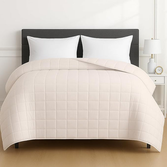 HomeSmart Products 50lbs Weighted Blanket Queen Size - Breathable Soft Fabric, Extra Heavy Weighted Blanket (Light Khaki), 92"x88"